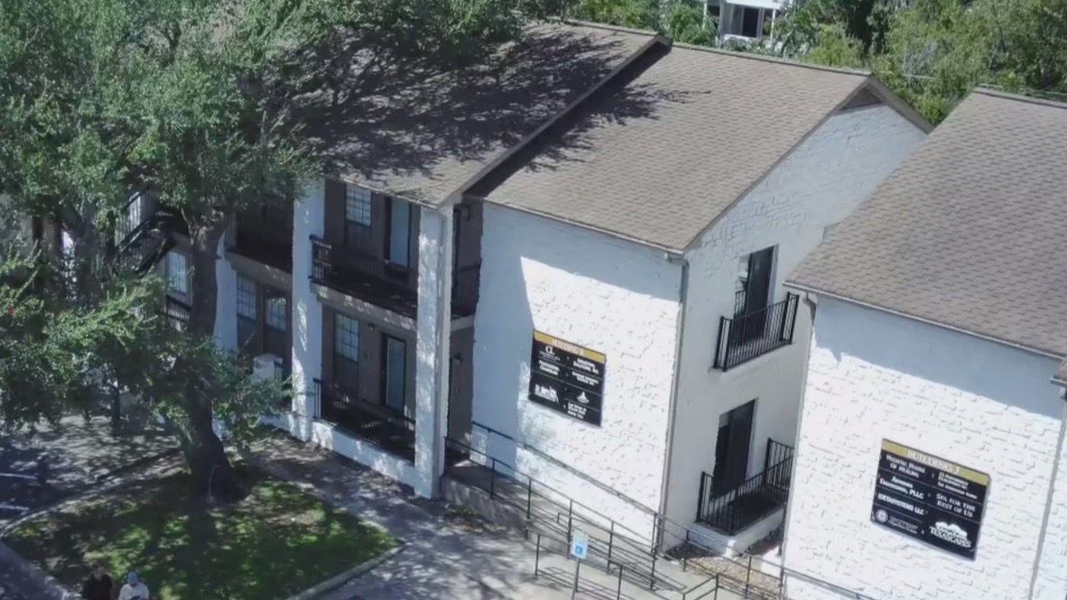 Vista aérea del edificio de la oficina de Chinchilla Leal en Austin