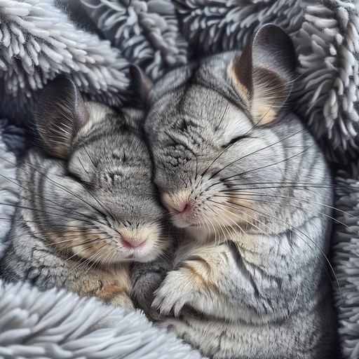 Two chinchillas cuddling together for a nap